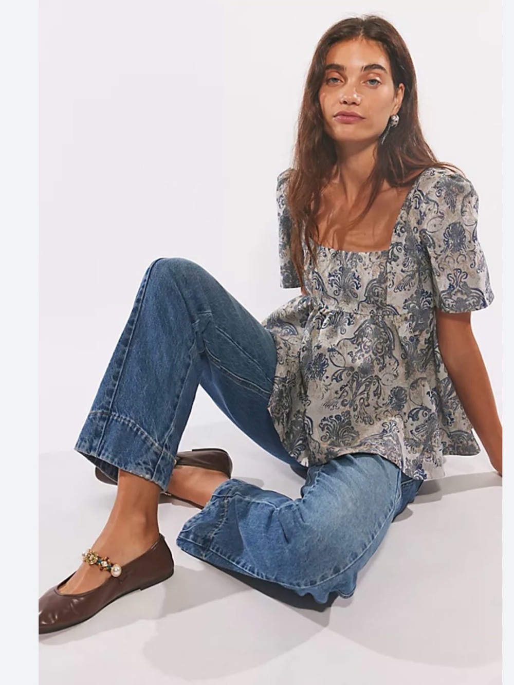 Free People Eloise Jacquard Damask Peplum top